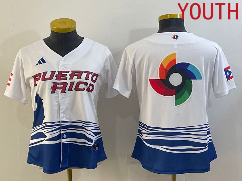 Youth 2023 World Cub Puerto Rico Blank White MLB Jersey4